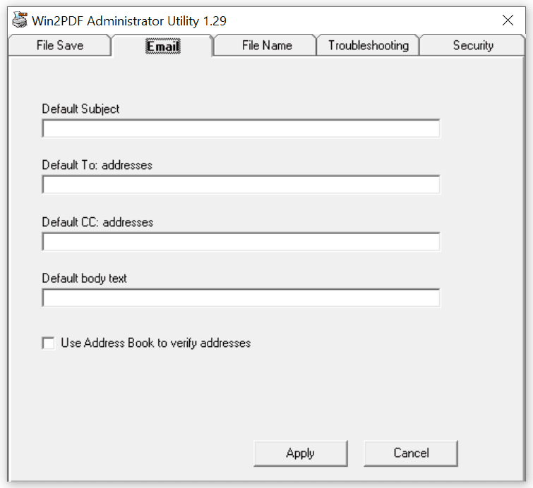Win2PDF Admin Utility Email Configuration
