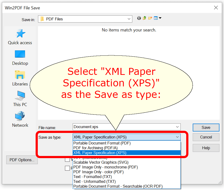 Main Win2PDF File Save Window