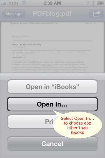 How to open a PDF file in an app on an iPhone