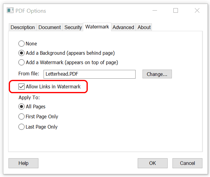 Allow Links in Watermark