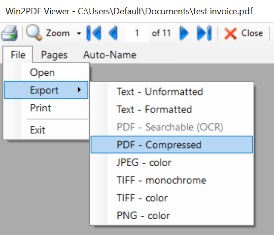 Win2PDF Desktop - Compress PDF Menu