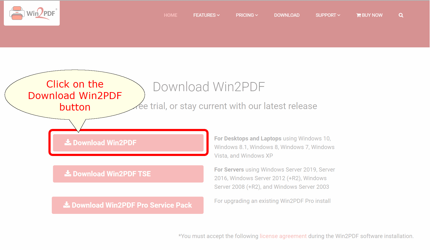 Win2PDF download web page