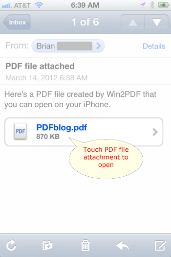 iPhone email with PDF attachment