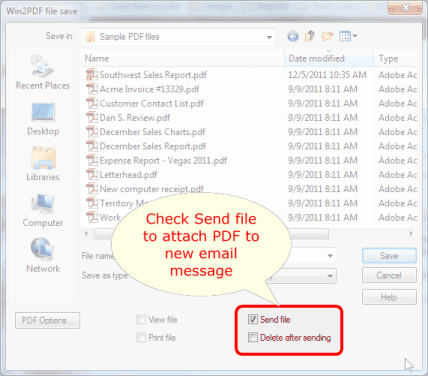 Win2PDF Send PDF option