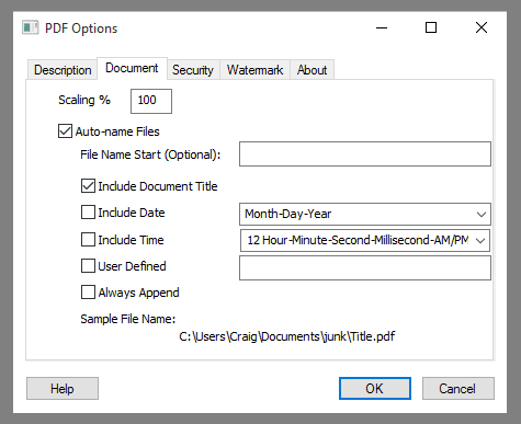 Auto Name Settings - Include Document Title