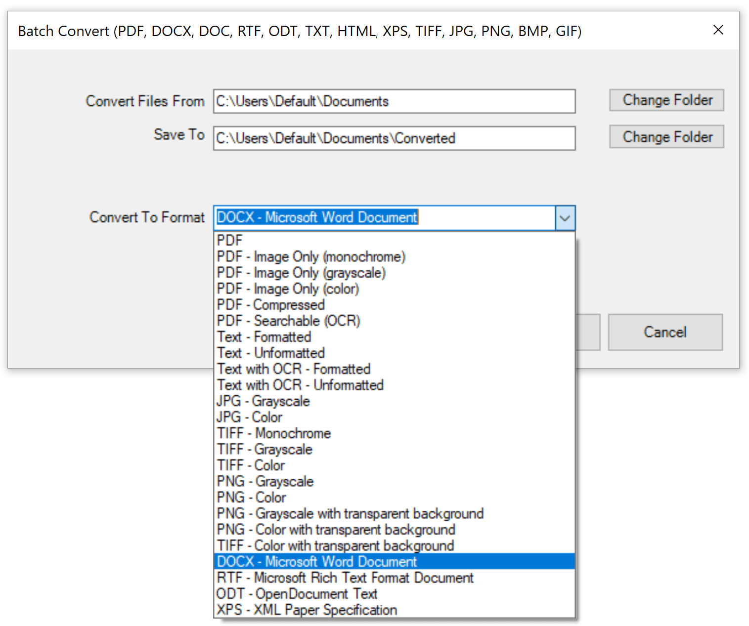 Win2PDF Desktop - Batch Convert RTF to DOCX