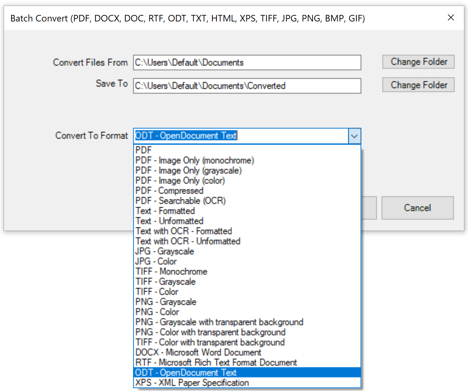 Win2PDF Desktop - Batch Convert DOCX to ODT