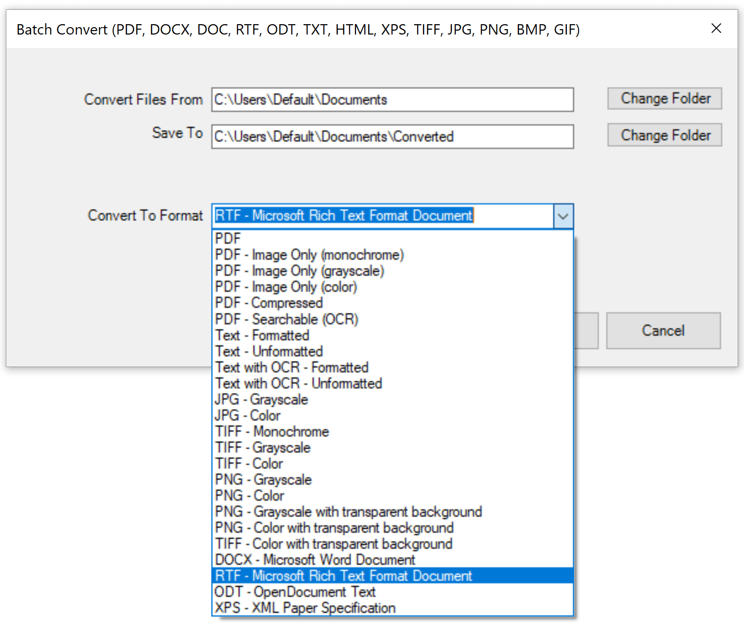 Win2PDF Desktop - Batch Convert PDF to RTF