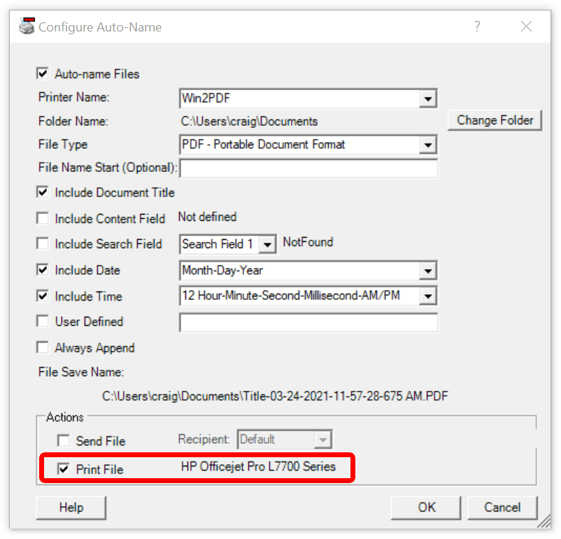 Win2PDF Desktop Configure Auto-Name Print File