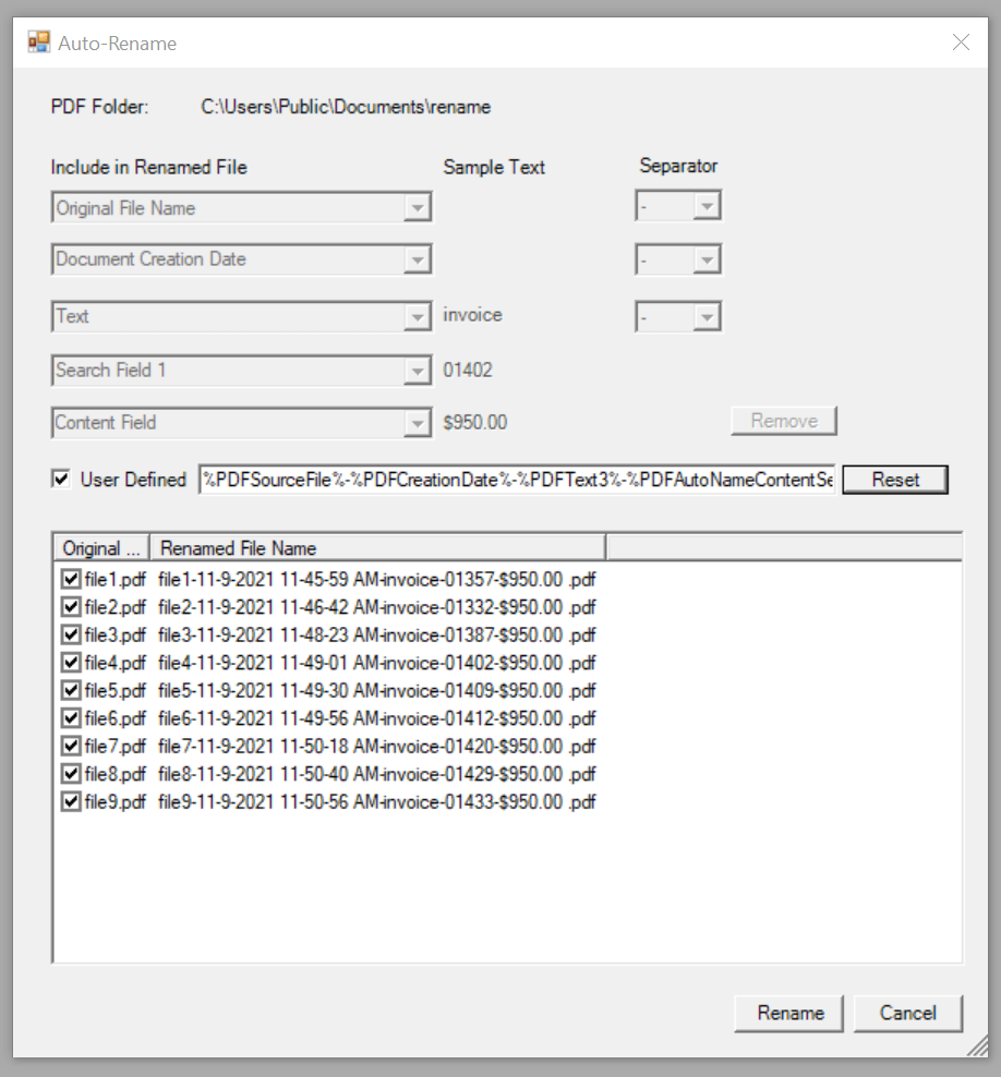 Win2PDF Auto-Rename User Defined