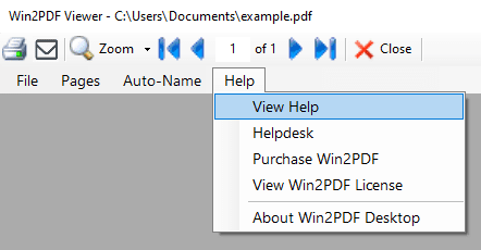 Win2PDF Desktop - Help Menu