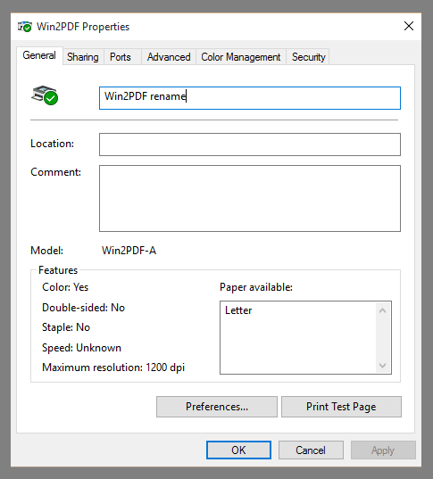 Rename Win2PDF Printer